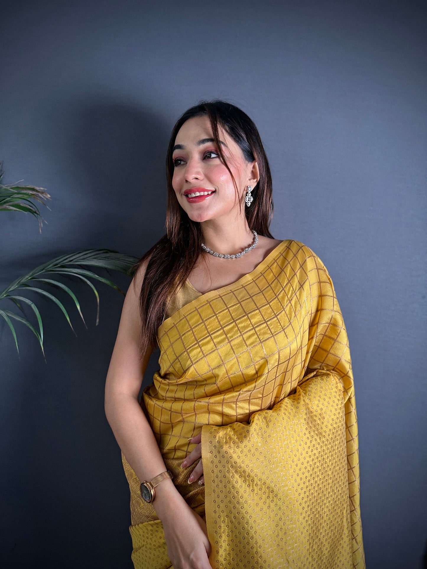 Elora Golden Yellow Soft Lichi Silk Banarasi Khicha Zari Work Saree