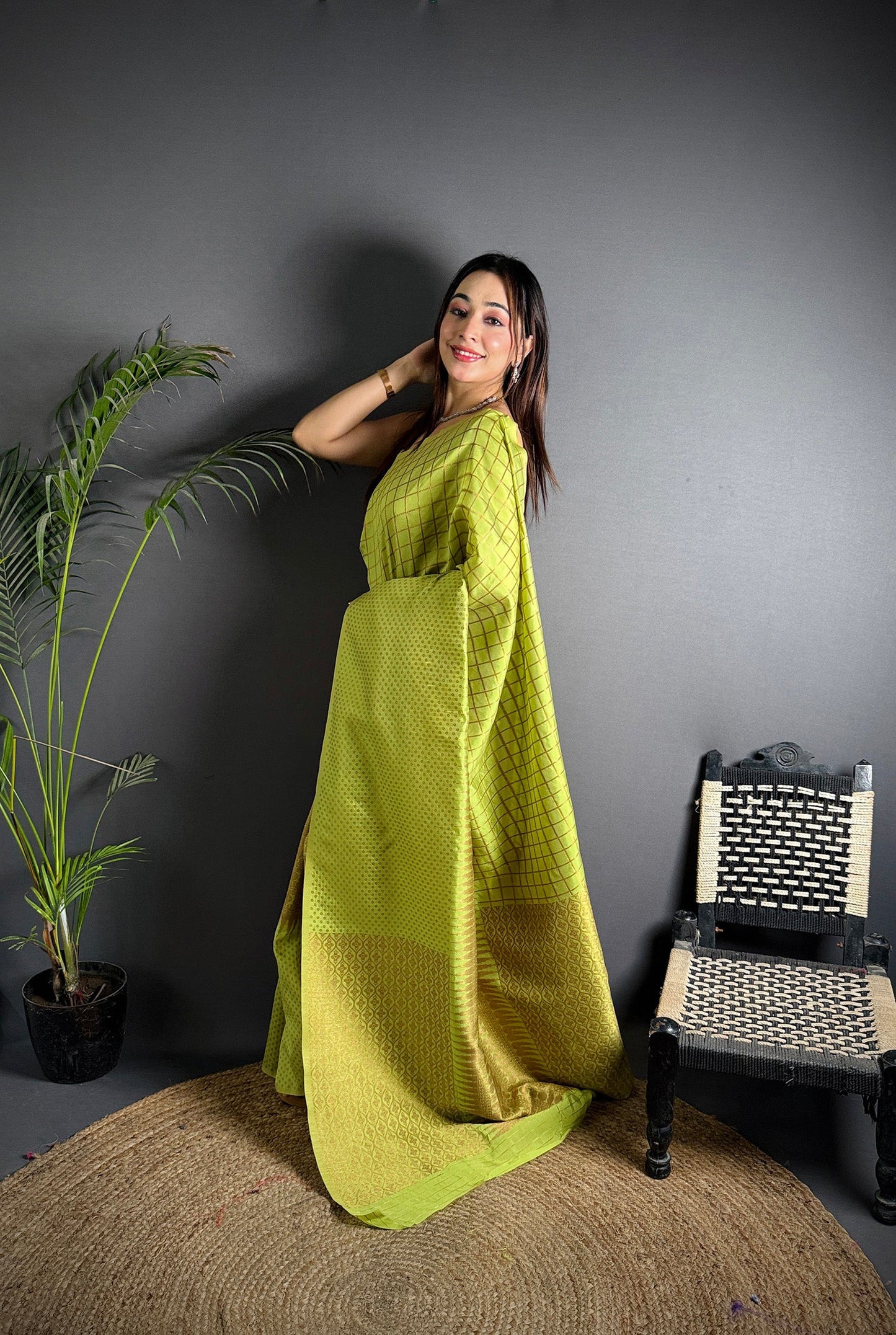 Elora Light Green Soft Lichi Silk Banarasi Khicha Zari Work Saree