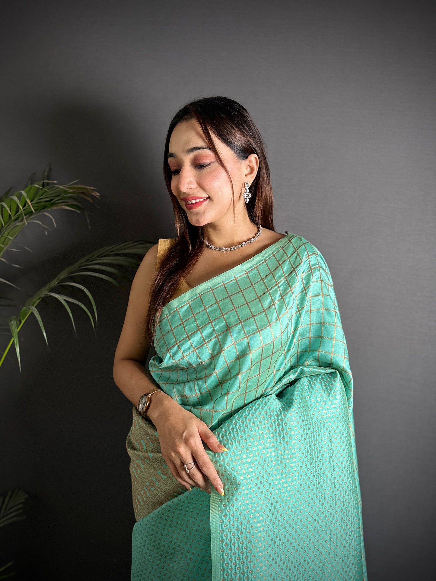 Elora Light Blue Soft Lichi Silk Banarasi Khicha Zari Work Saree