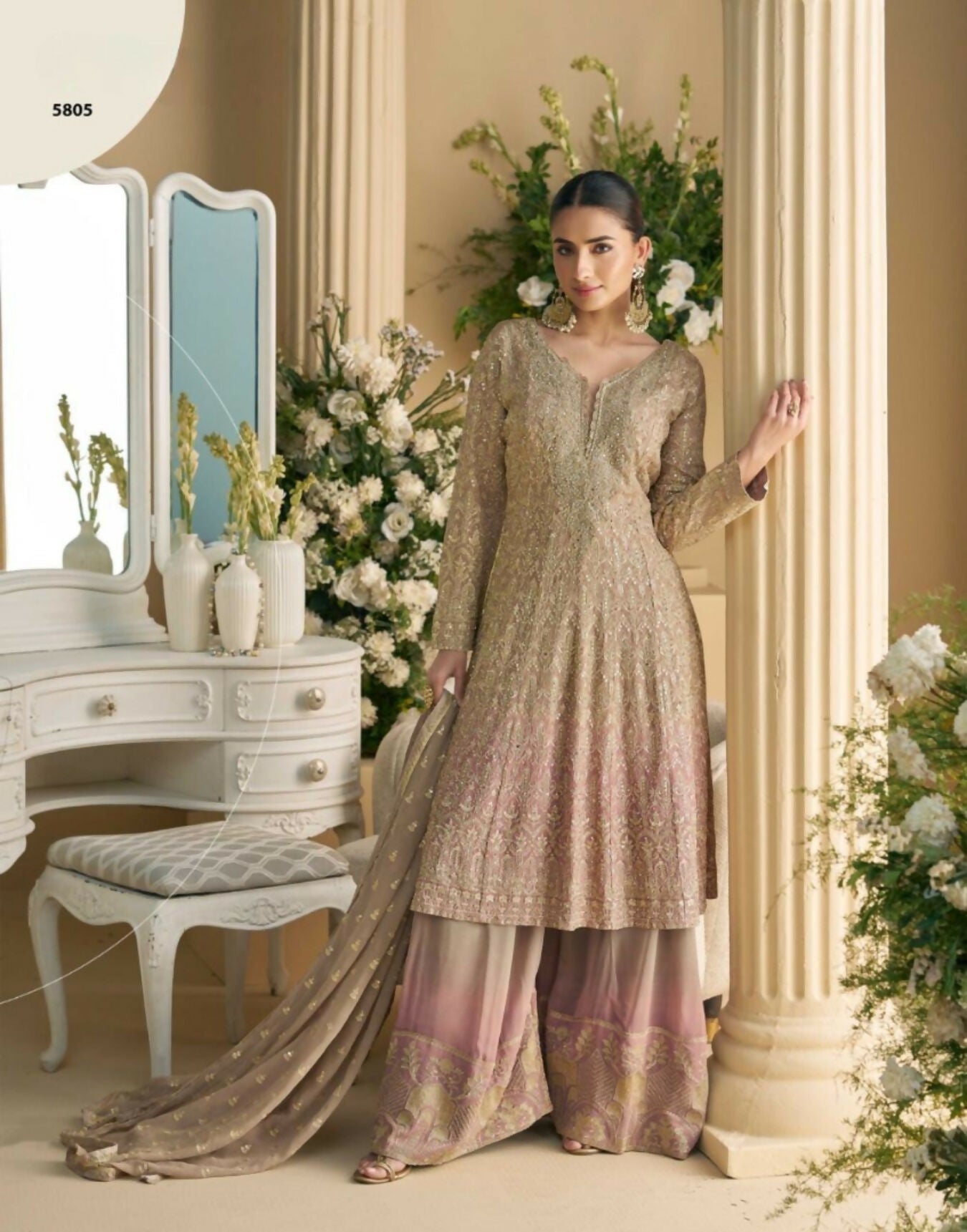 Anaita Beige Heavy Georgette Stitched Suit with Sequence & Diamond work
