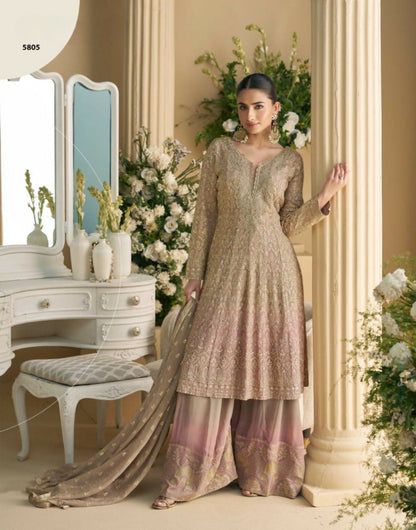 Anaita Beige Heavy Georgette Stitched Suit with Sequence & Diamond work