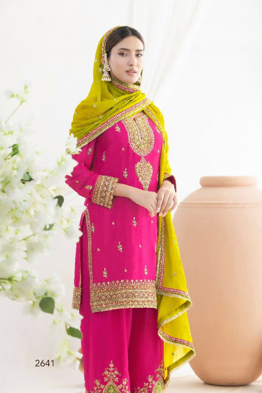 Anaita Pink Chinon Readymade Suit with Embroidery Coding & Sequence Work