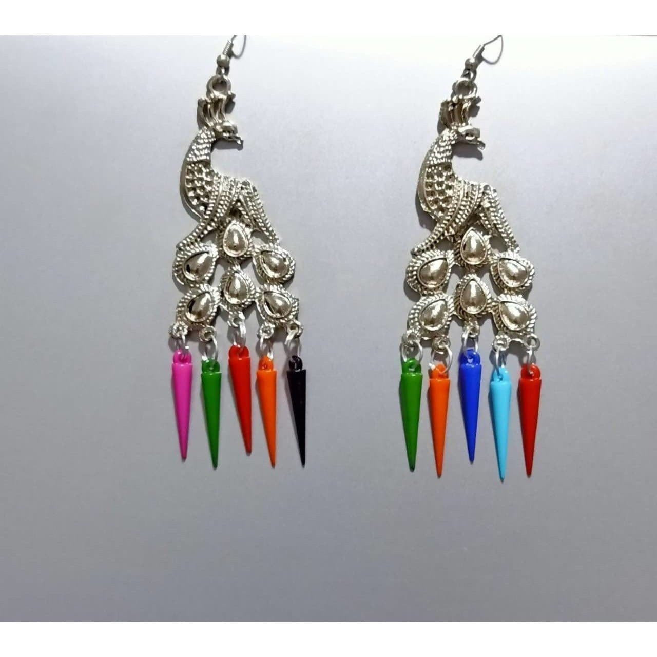 MS Fashion India Latest Fashion Peacock Silver Oxidized Earrings With Hanging Pearls