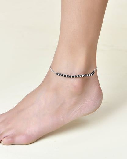 Jewels Nest Elegant Silver-Plated Black Bead Anklet – Traditional & Trendy