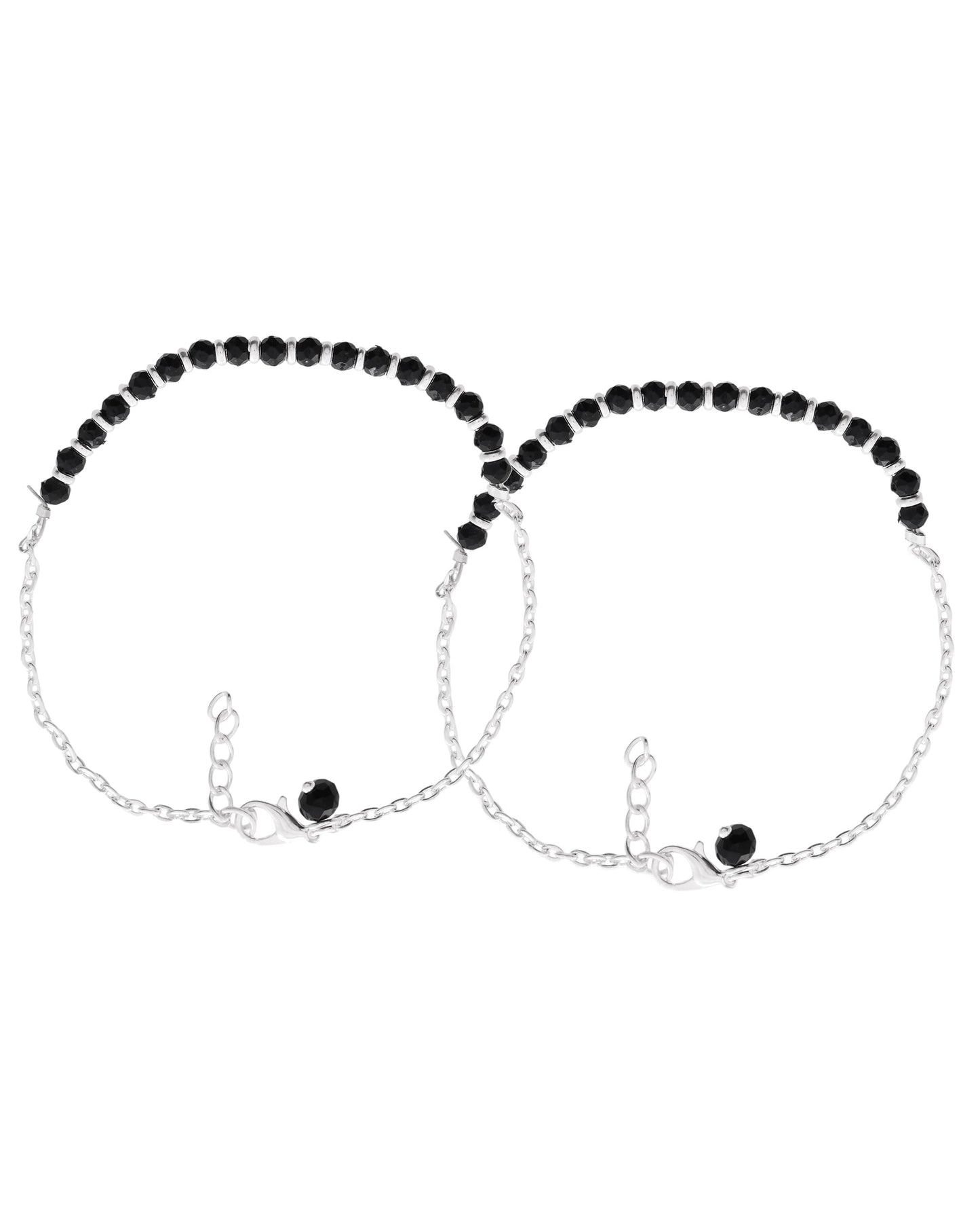 Jewels Nest Elegant Silver-Plated Black Bead Anklet – Traditional & Trendy