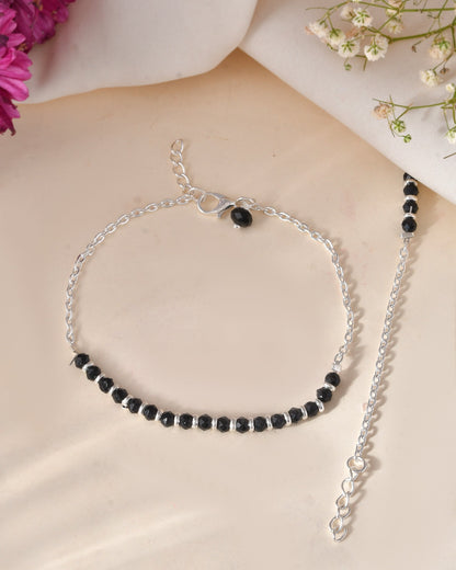 Jewels Nest Elegant Silver-Plated Black Bead Anklet – Traditional & Trendy