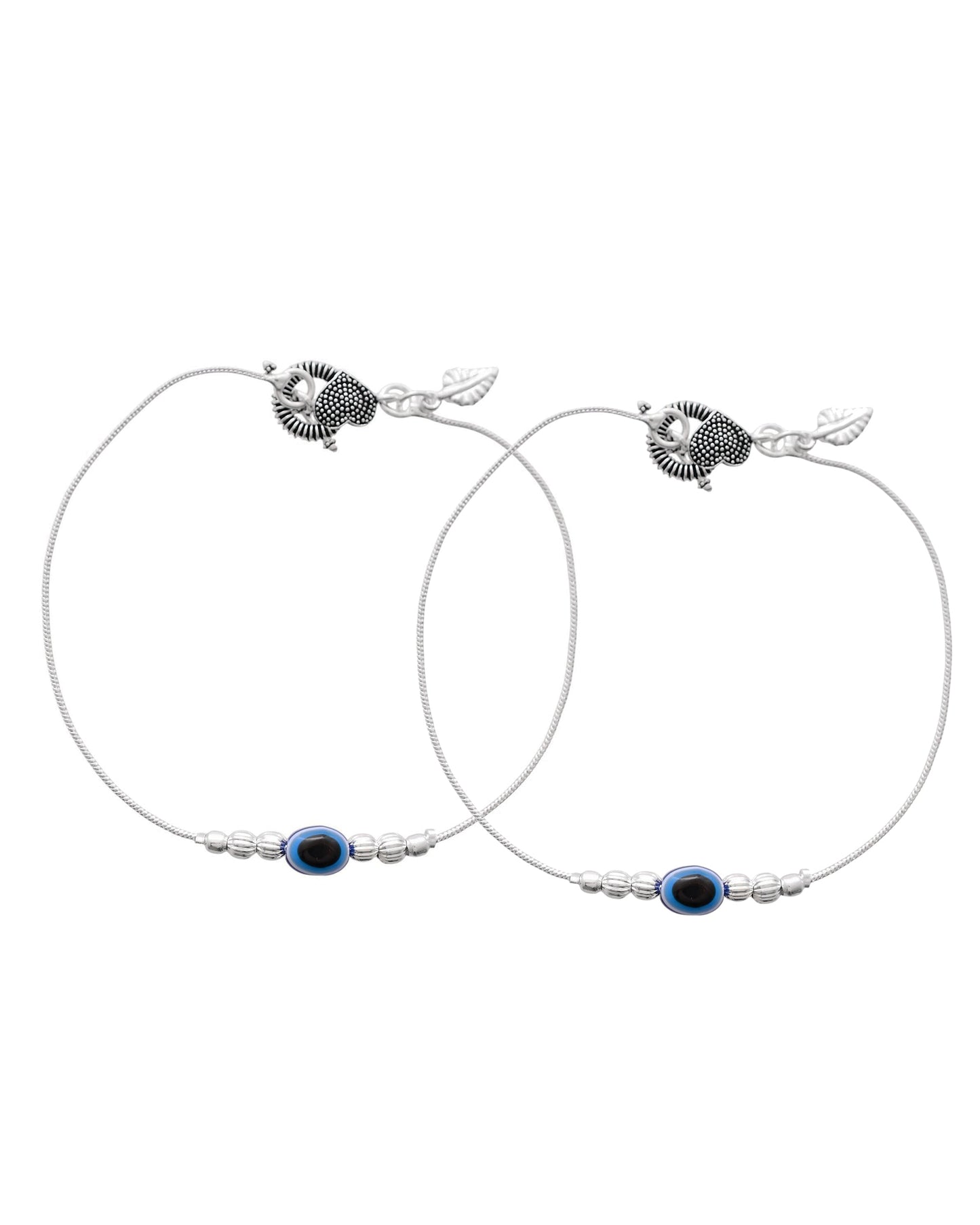Jewels Nest Oxidized Silver Heart Charm Anklet – Boho & Traditional