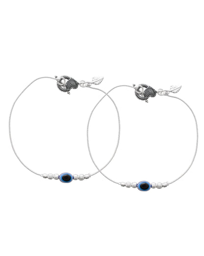 Jewels Nest Oxidized Silver Heart Charm Anklet – Boho & Traditional