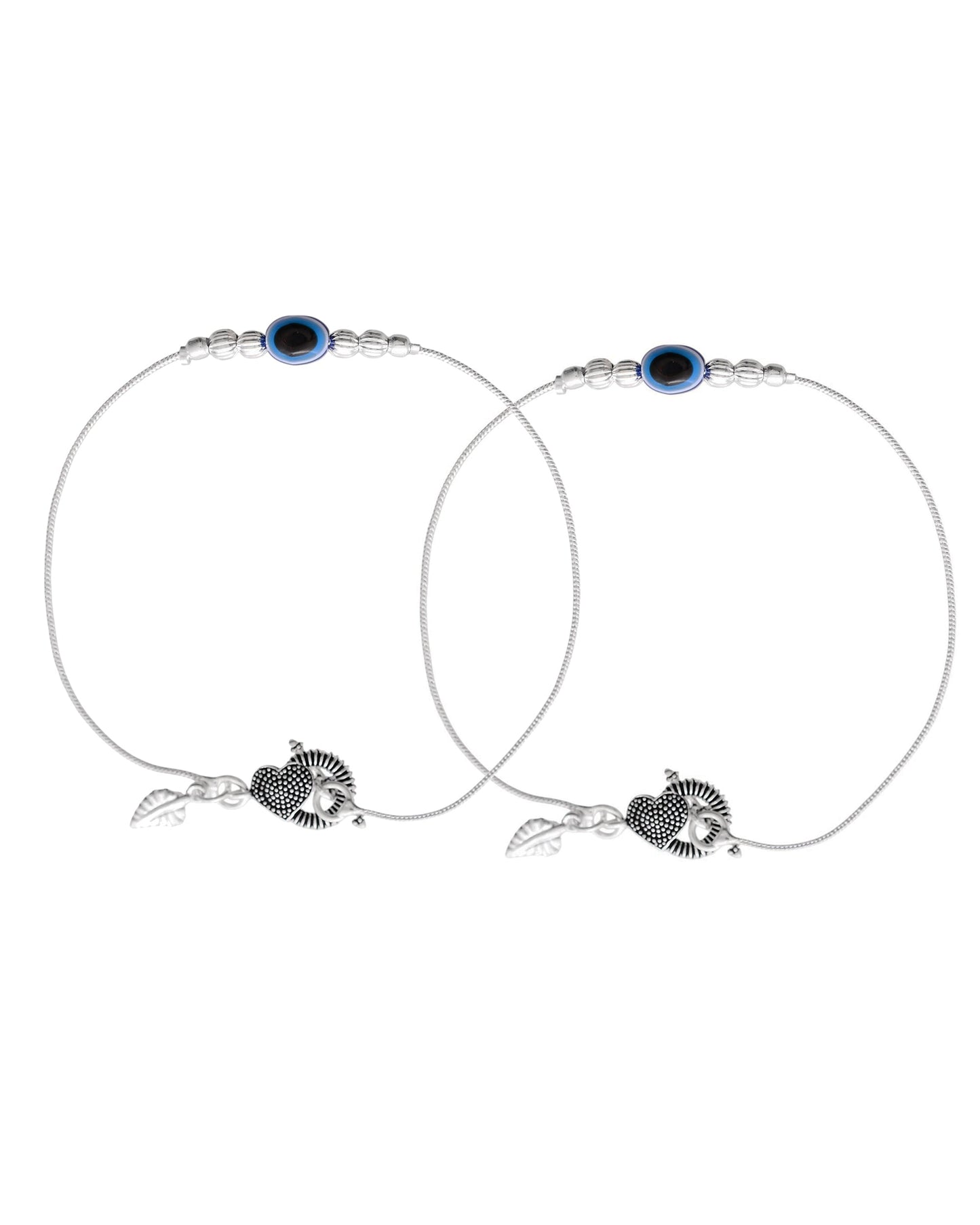 Jewels Nest Oxidized Silver Heart Charm Anklet – Boho & Traditional