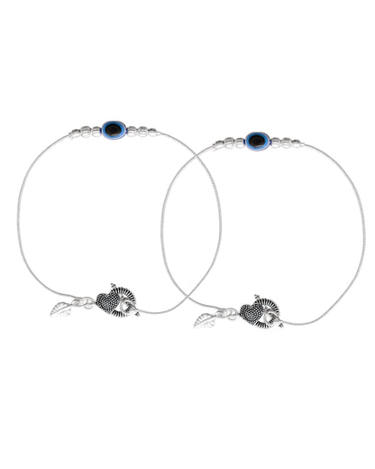 Jewels Nest Oxidized Silver Heart Charm Anklet – Boho & Traditional