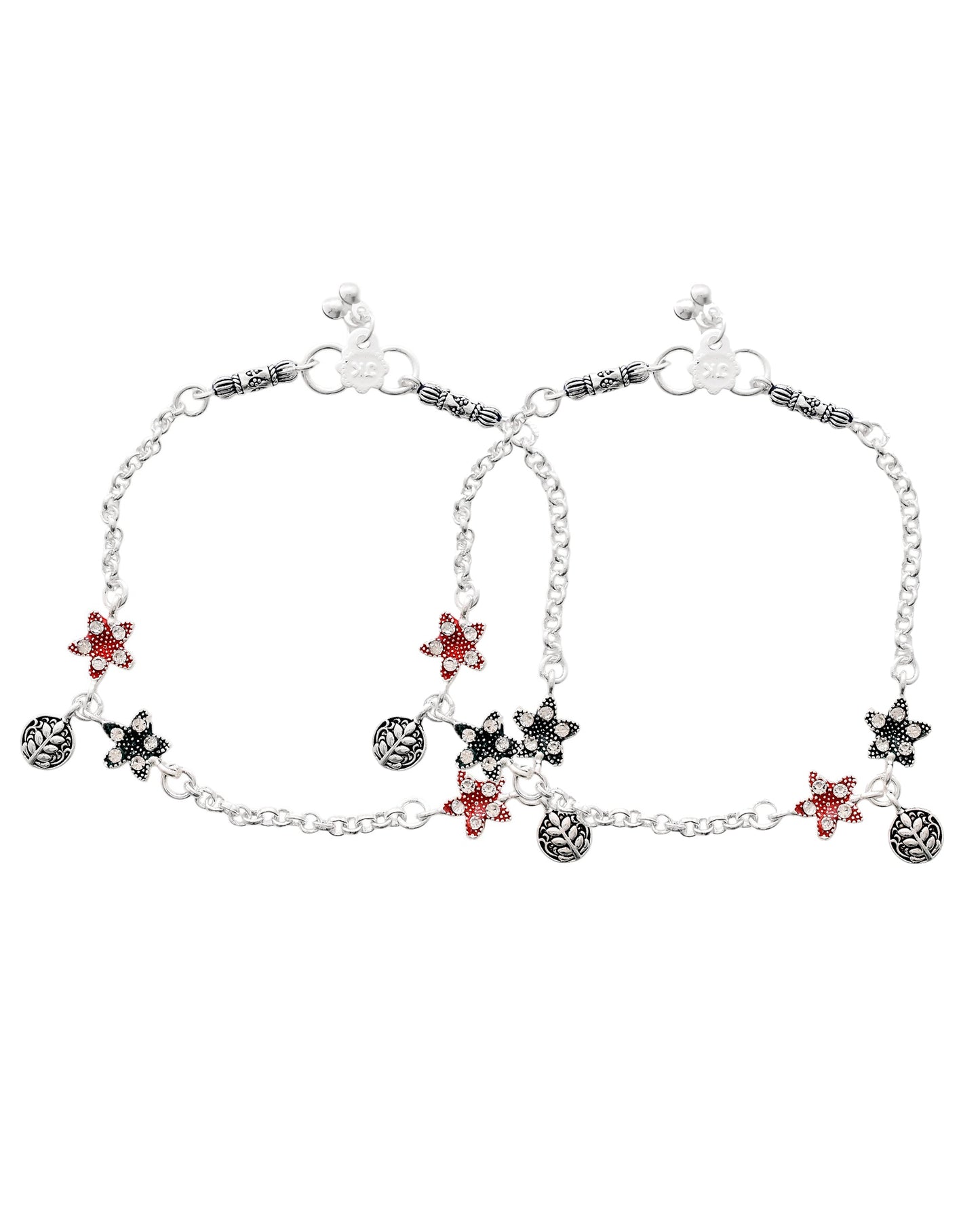 Jewels Nest Elegant Silver-Plated Star Charm Chain Anklet