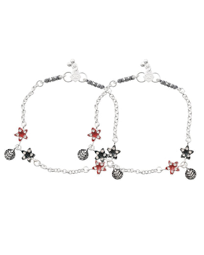 Jewels Nest Elegant Silver-Plated Star Charm Chain Anklet