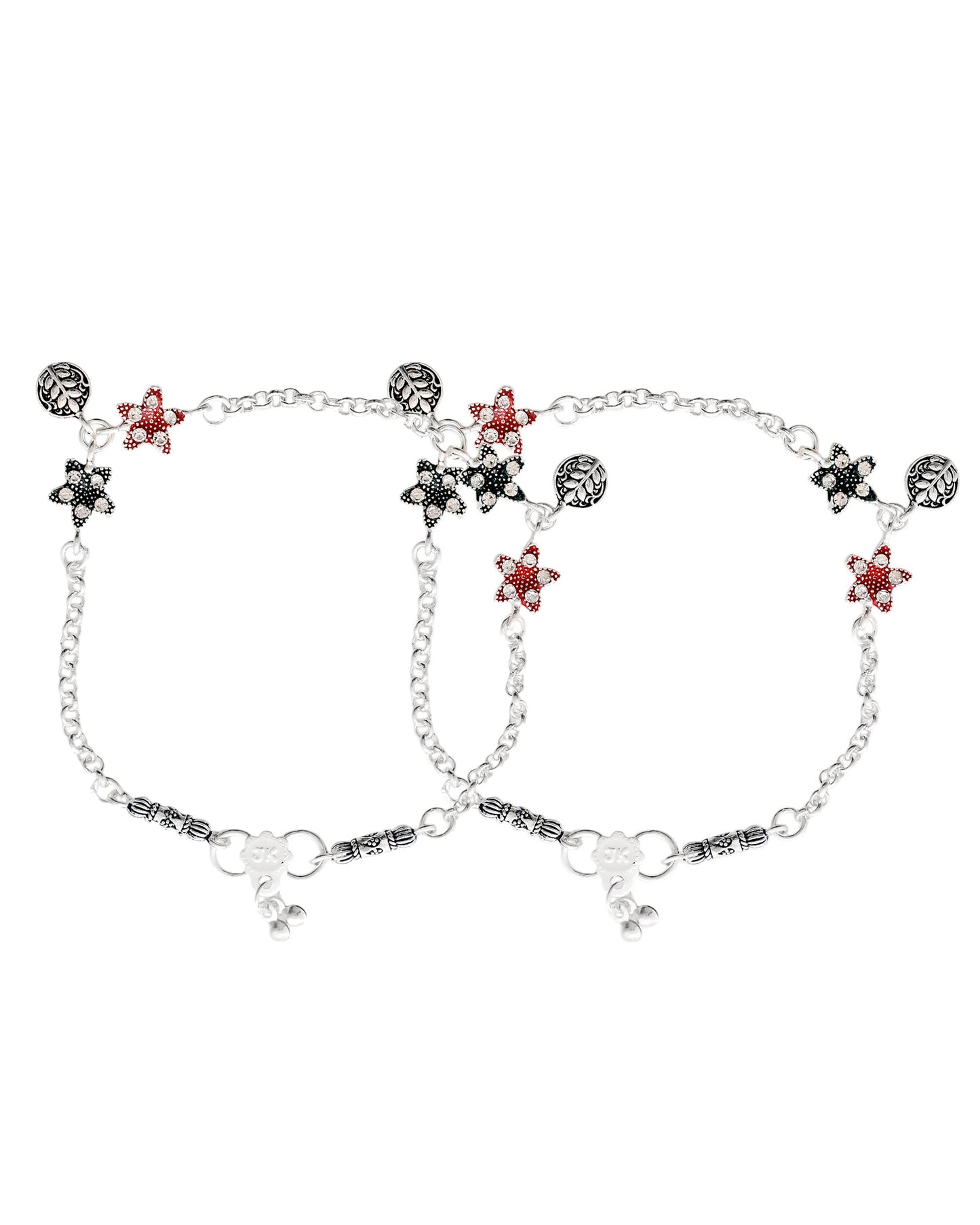 Jewels Nest Elegant Silver-Plated Star Charm Chain Anklet