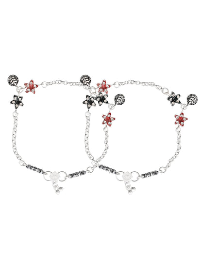 Jewels Nest Elegant Silver-Plated Star Charm Chain Anklet