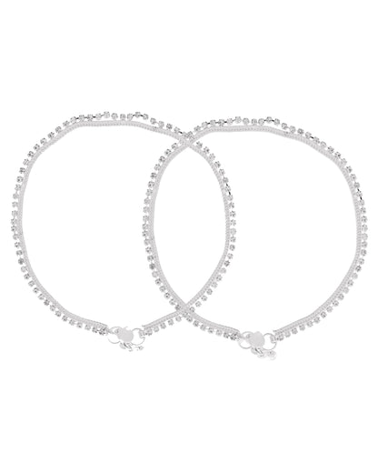 Jewels Nest Elegant Silver-Plated Rhinestone Anklet