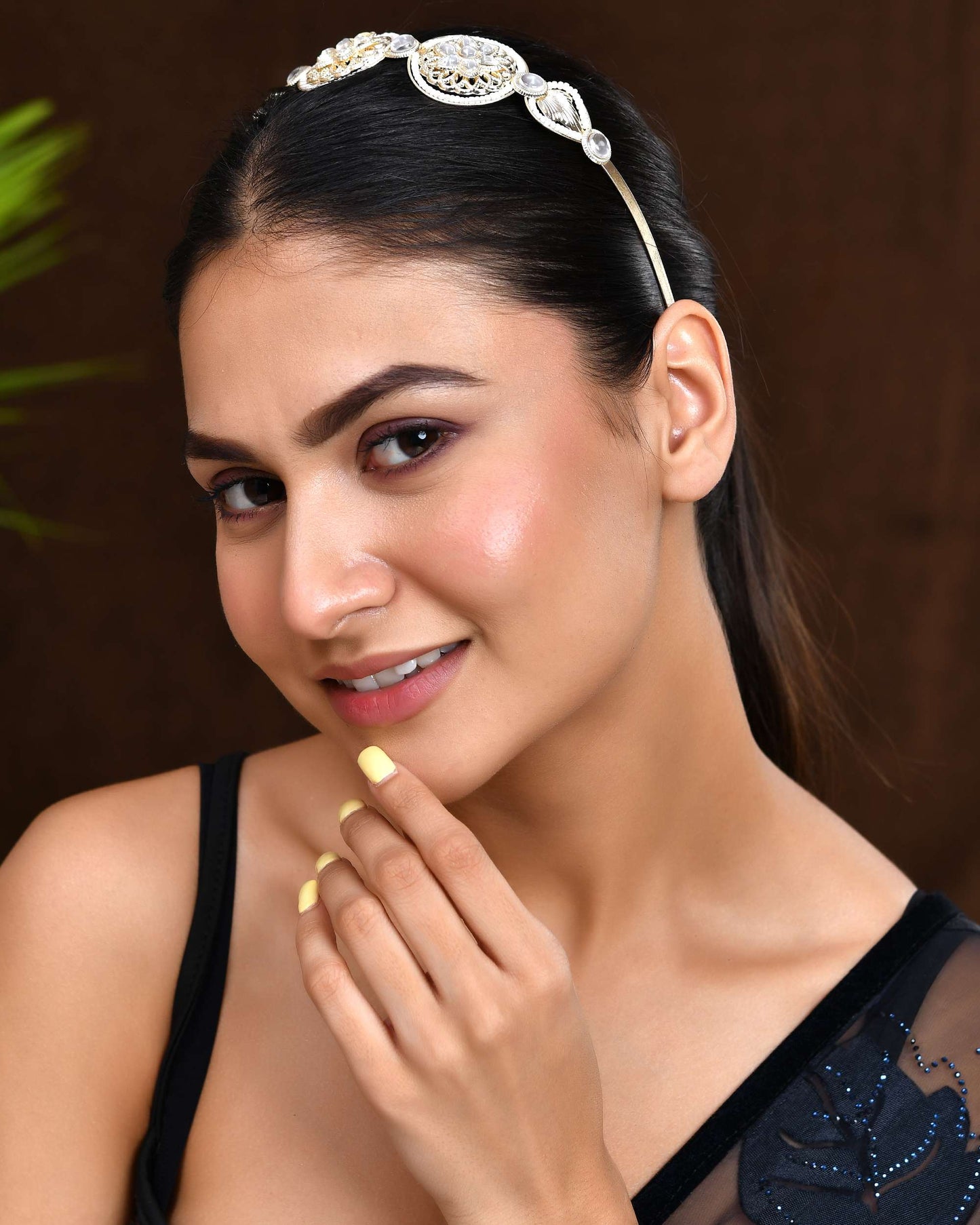 Jewels Nest Royal Kundan Mirror Work Hairband with Pearl Detailing