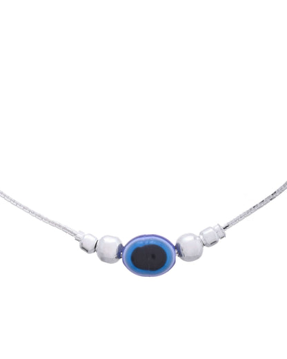 Jewels Nest Set of 2 Silver-Plated Stainless Steel Evil Eye Beaded Anklets