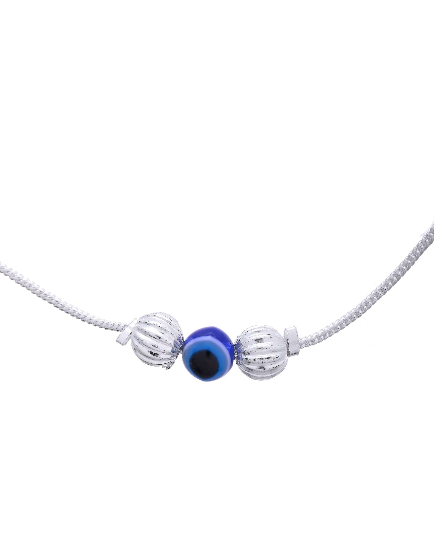Jewels Nest Silver-Plated Stainless Steel Anklet Set with Evil Eye & Metallic Charms