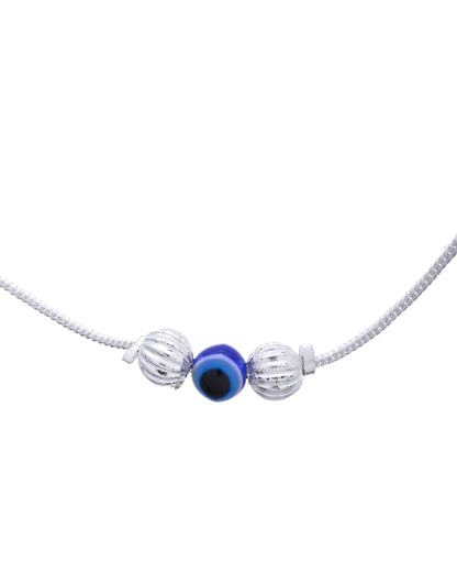 Jewels Nest Silver-Plated Stainless Steel Anklet Set with Evil Eye & Metallic Charms