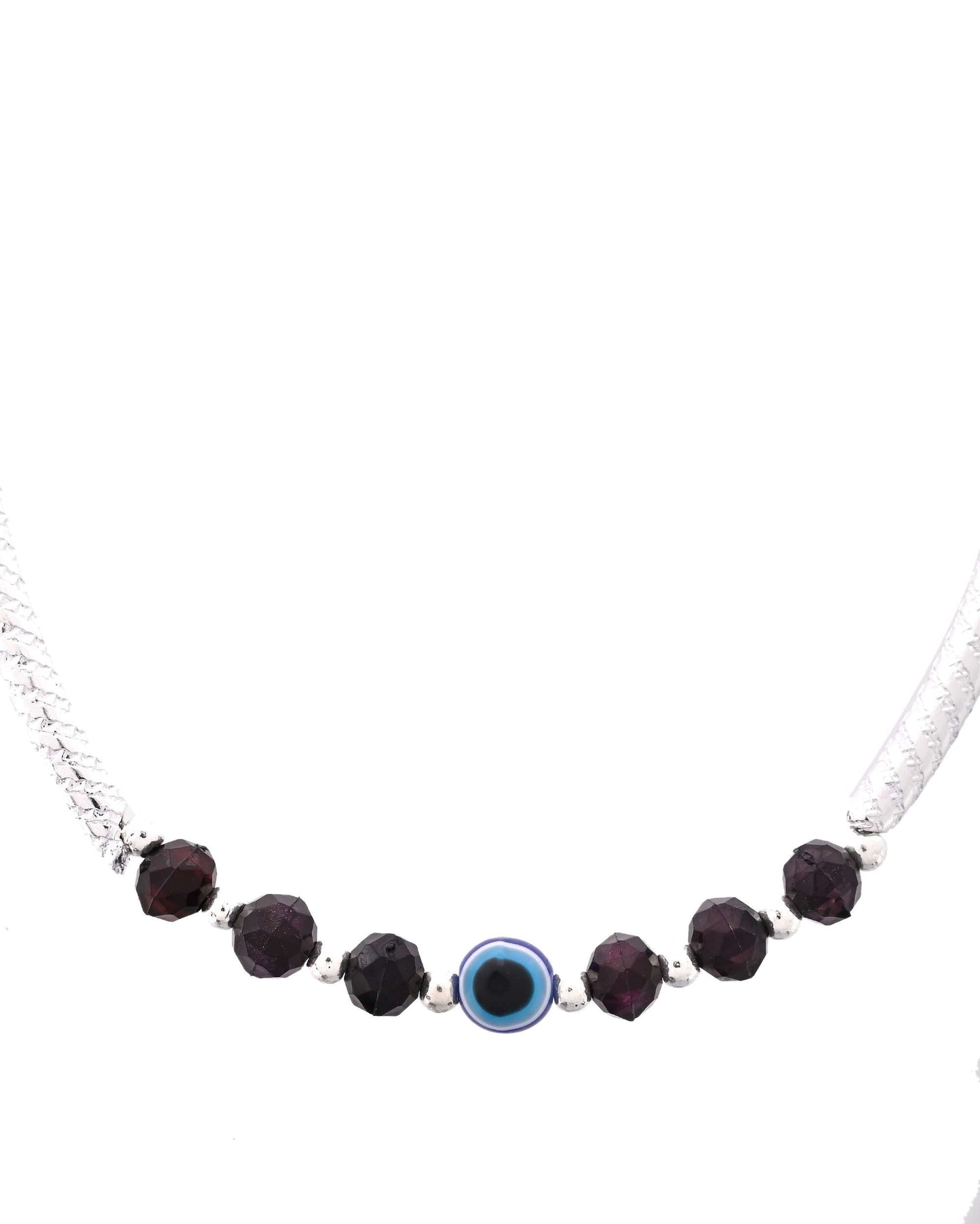 Jewels Nest Set of 2 Silver-Tone Stainless Steel Evil Eye Anklets with Beads