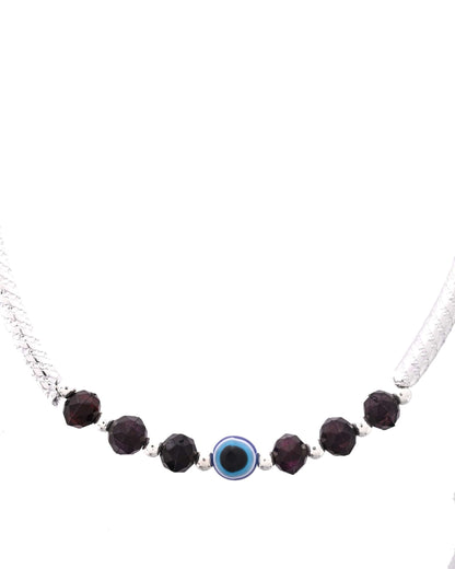 Jewels Nest Set of 2 Silver-Tone Stainless Steel Evil Eye Anklets with Beads