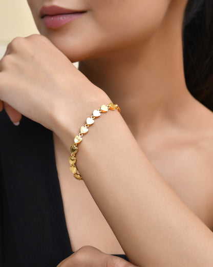 Jewels Nest Elegant Fancy Gold Bracelet with Heart-Shaped Links