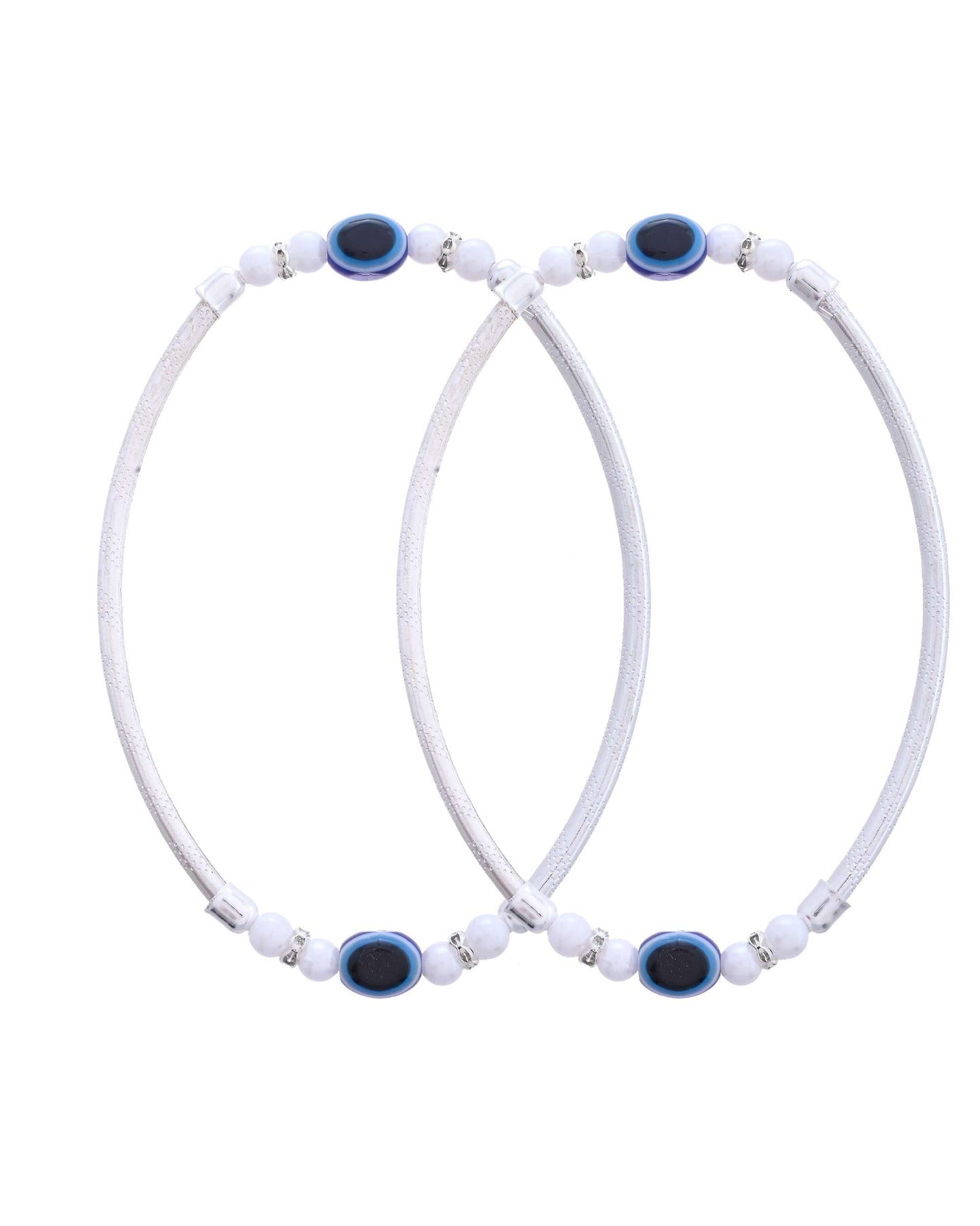 Jewels Nest Set of 2 Silver-Toned Anklets with Protective Evil Eye Beads