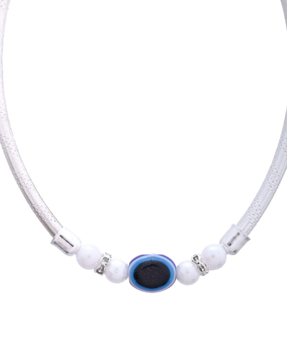 Jewels Nest Set of 2 Silver-Toned Anklets with Protective Evil Eye Beads