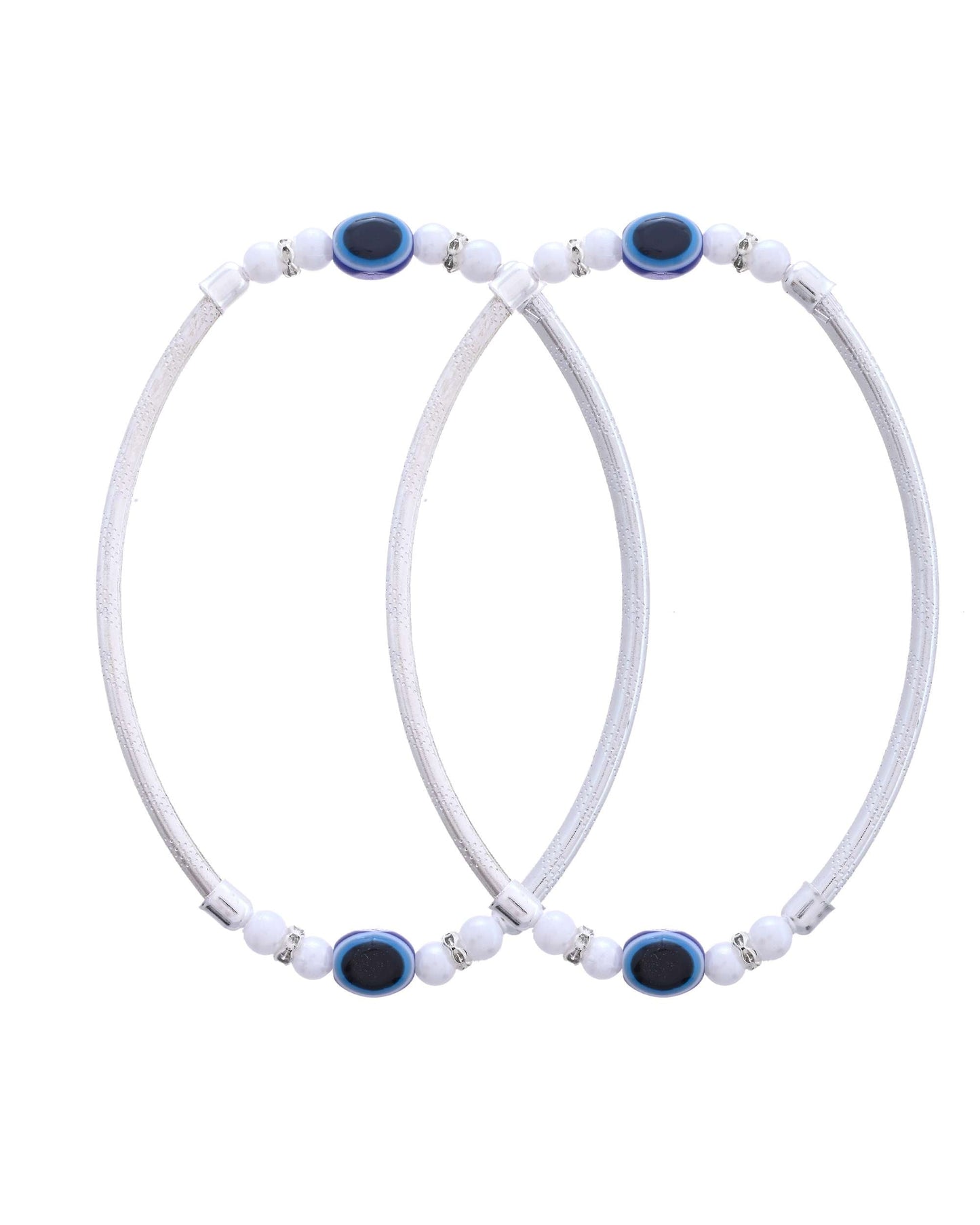 Jewels Nest Set of 2 Silver-Toned Anklets with Protective Evil Eye Beads