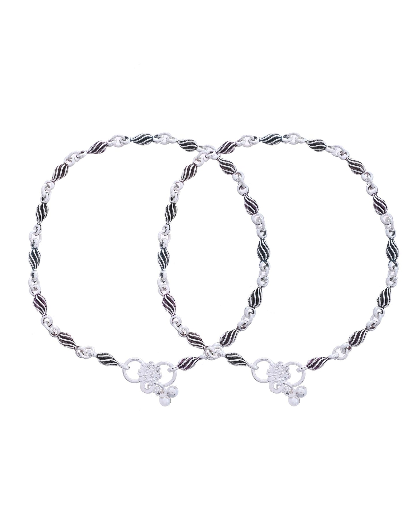 Jewels Nest Stainless Steel Silver-Tone Anklets with Leaf and Pearl Detailing