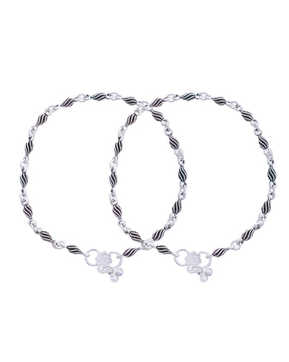 Jewels Nest Stainless Steel Silver-Tone Anklets with Leaf and Pearl Detailing