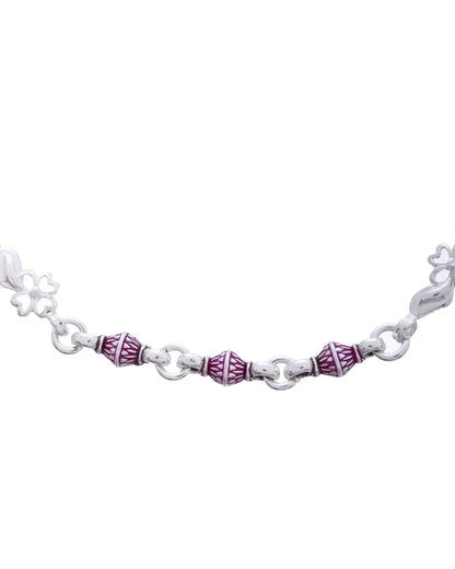 Jewels Nest Set of 2 Silver-Plated Stainless Steel Anklets with Pink Artificial Beads