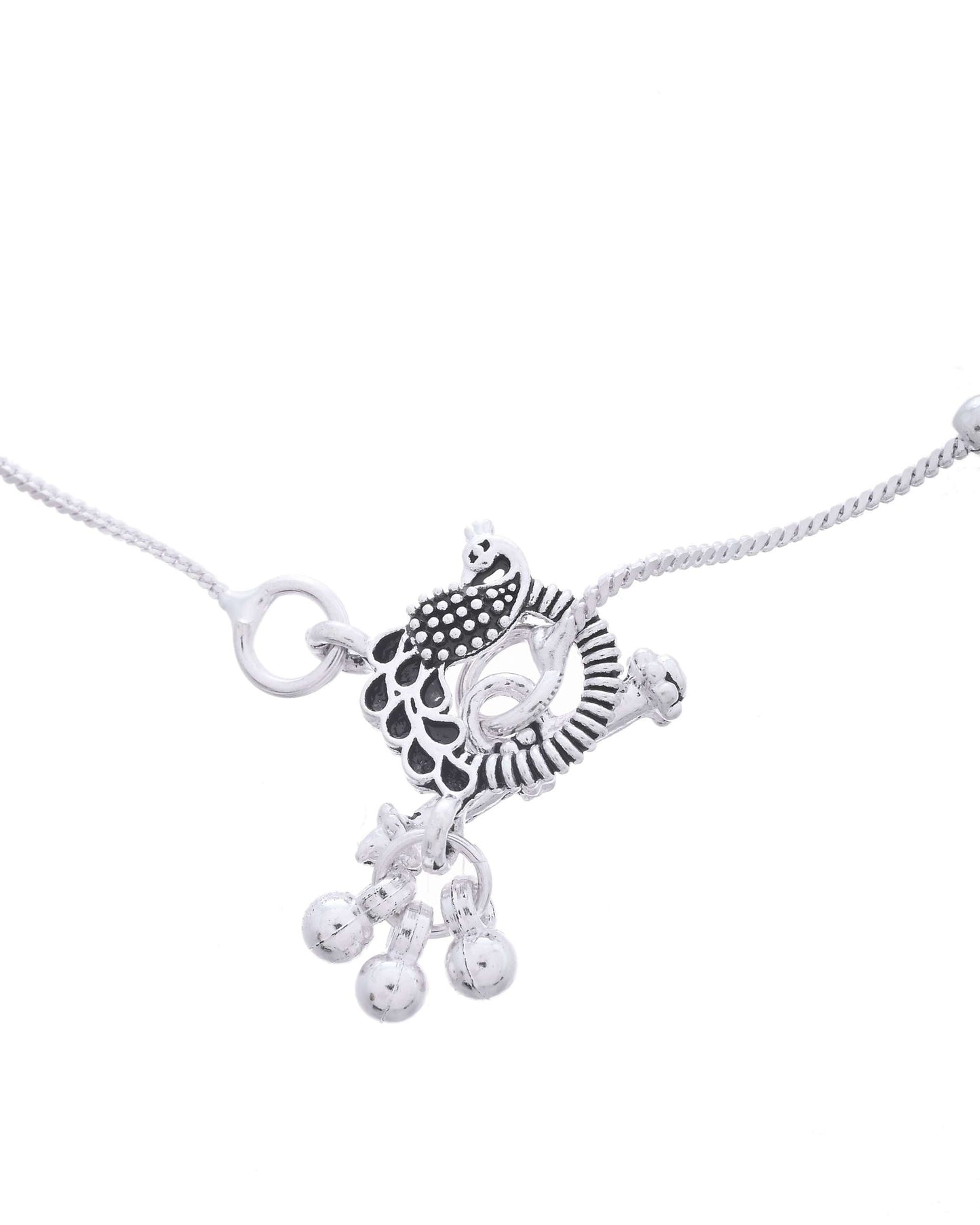 Jewels Nest Set of 2 Traditional Silver-Plated Ball & Chain Anklets