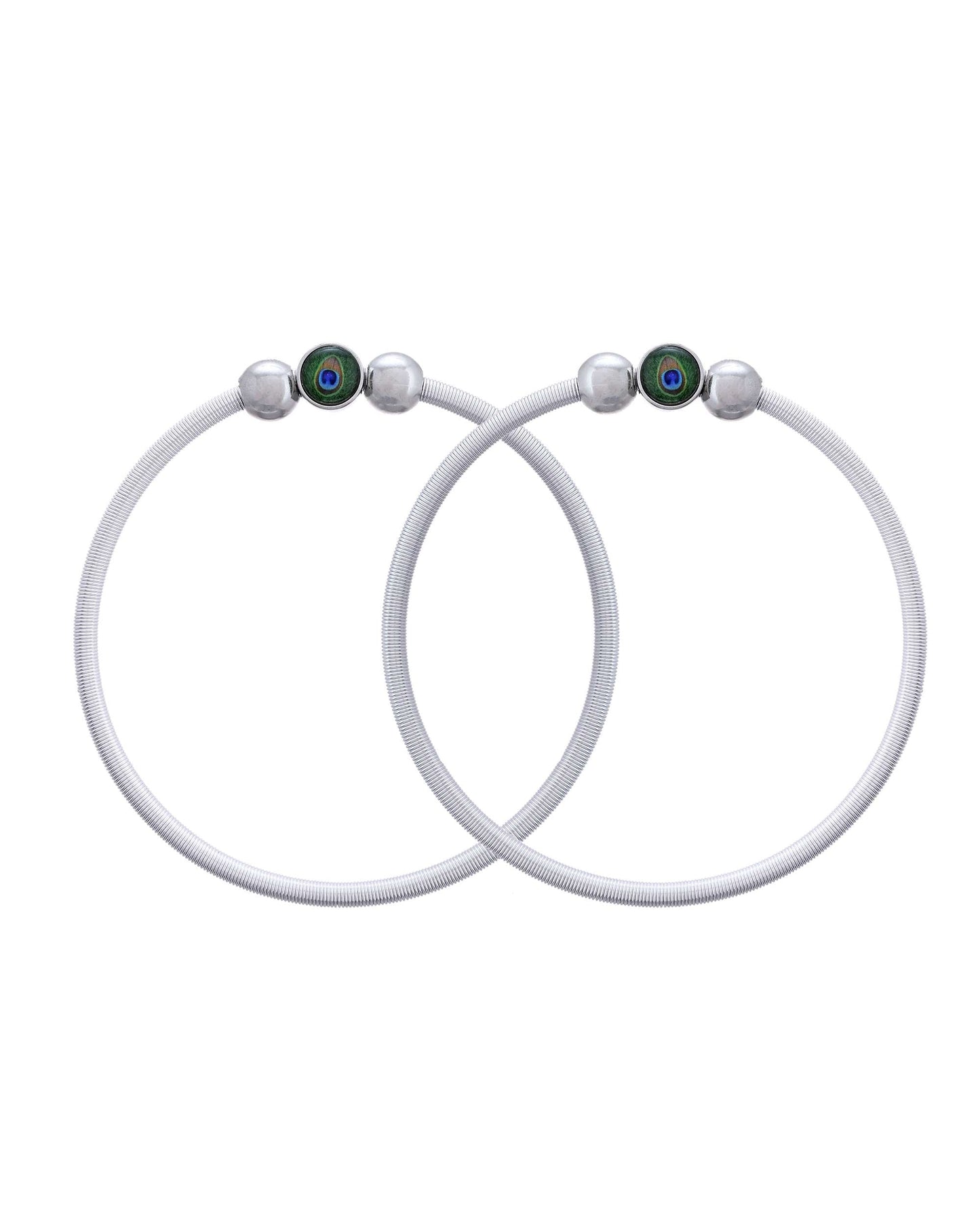 Jewels Nest Contemporary Wire-Style Silver Anklet with Peacock Design Bead