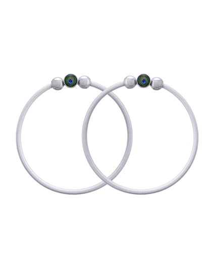 Jewels Nest Contemporary Wire-Style Silver Anklet with Peacock Design Bead