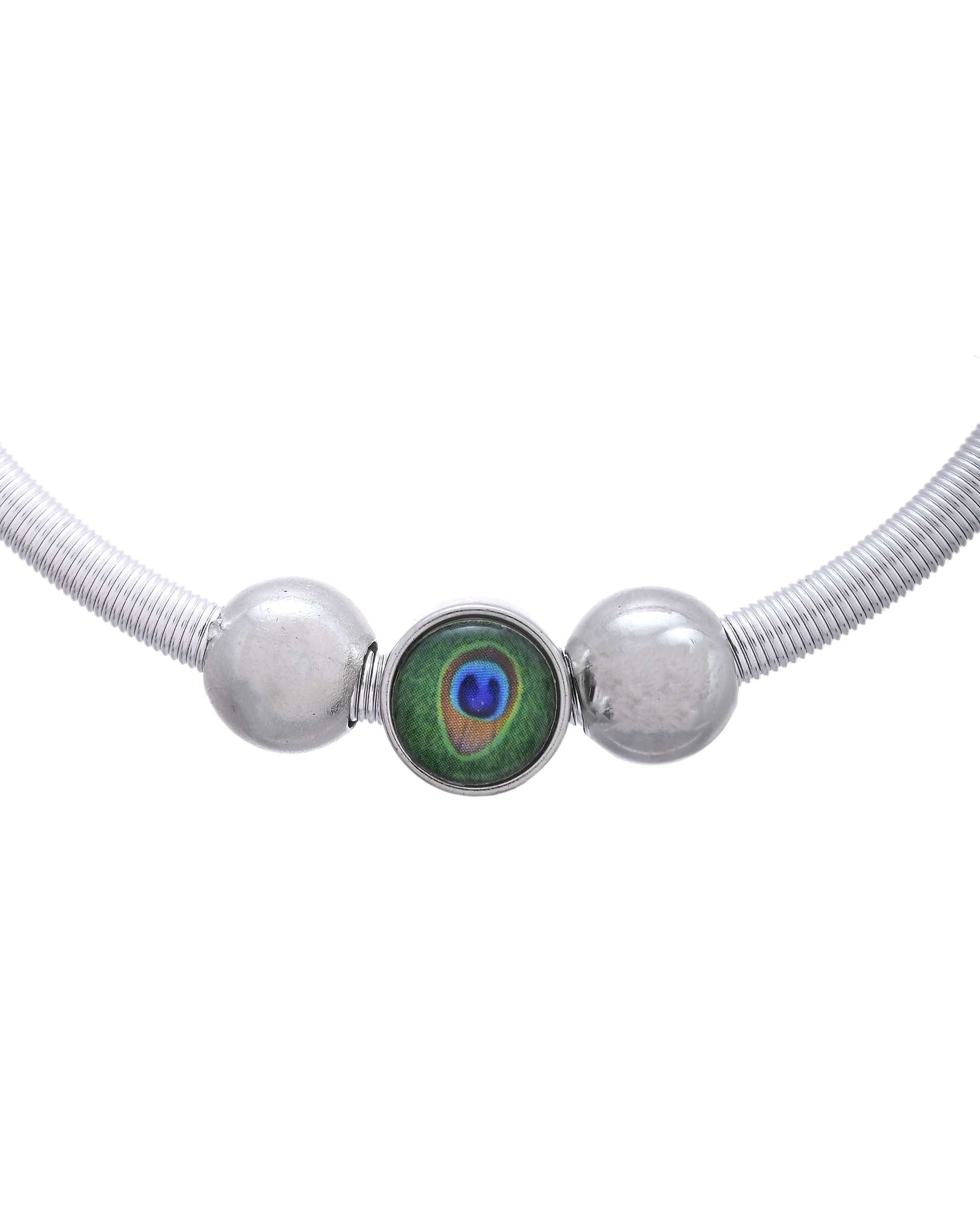 Jewels Nest Contemporary Wire-Style Silver Anklet with Peacock Design Bead