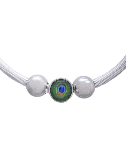 Jewels Nest Contemporary Wire-Style Silver Anklet with Peacock Design Bead