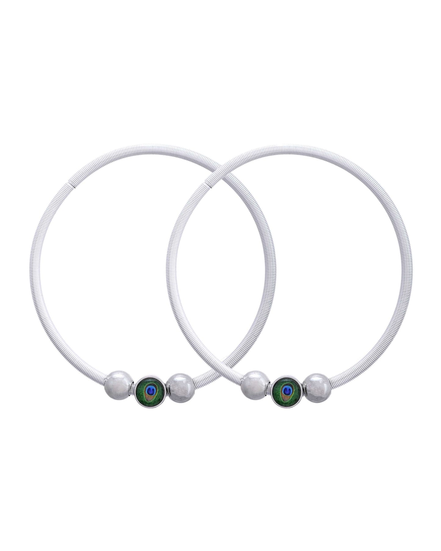 Jewels Nest Contemporary Wire-Style Silver Anklet with Peacock Design Bead