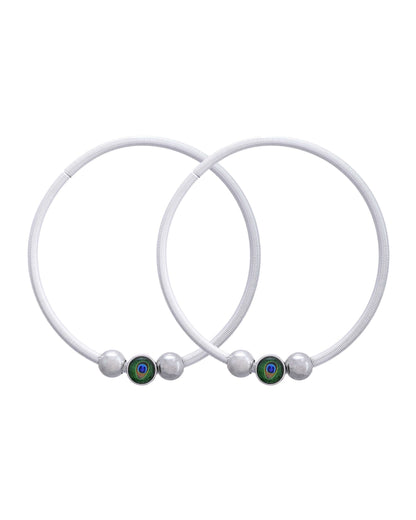Jewels Nest Contemporary Wire-Style Silver Anklet with Peacock Design Bead