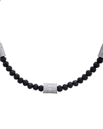 Jewels Nest Set of 2 Silver-Plated Anklets with Polished Black Beads and Barrel Charms