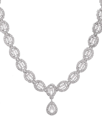 Jewels Nest Elegant American Diamond-Studded Necklace Set in Rhodium Finish