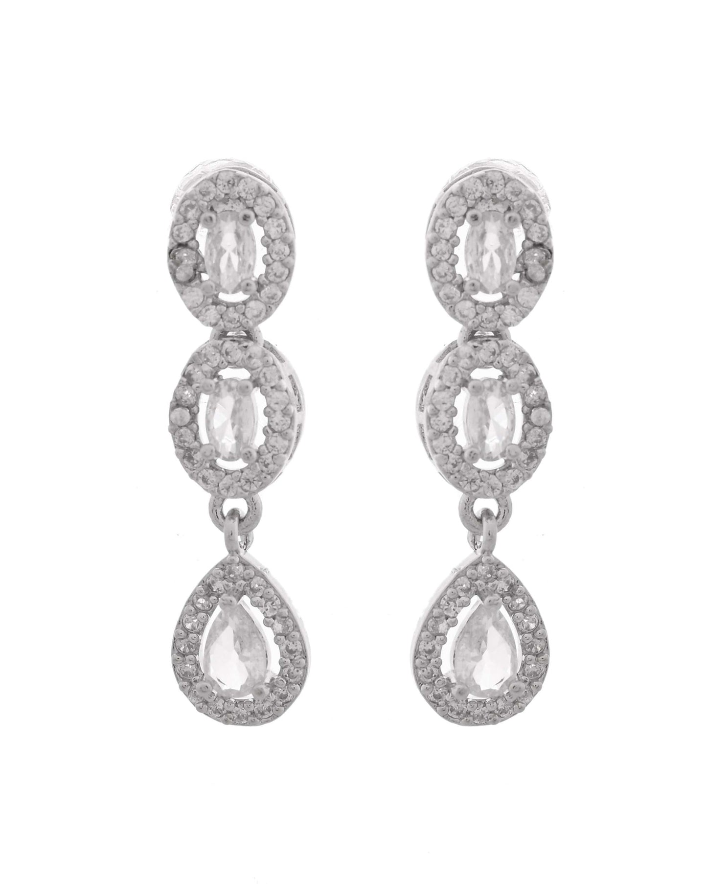 Jewels Nest Elegant American Diamond-Studded Necklace Set in Rhodium Finish