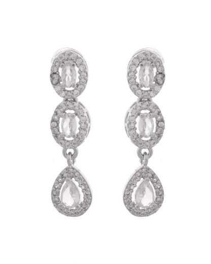 Jewels Nest Elegant American Diamond-Studded Necklace Set in Rhodium Finish