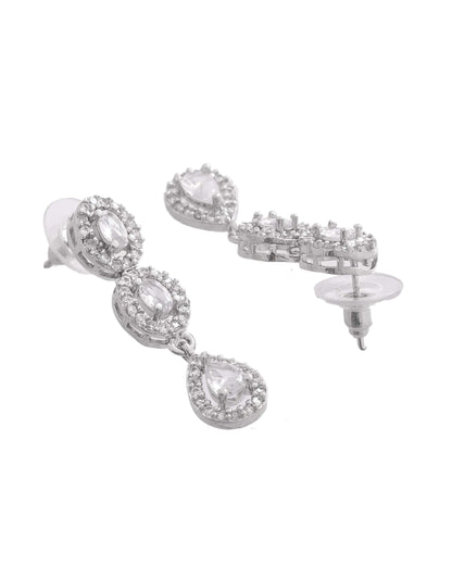 Jewels Nest Elegant American Diamond-Studded Necklace Set in Rhodium Finish
