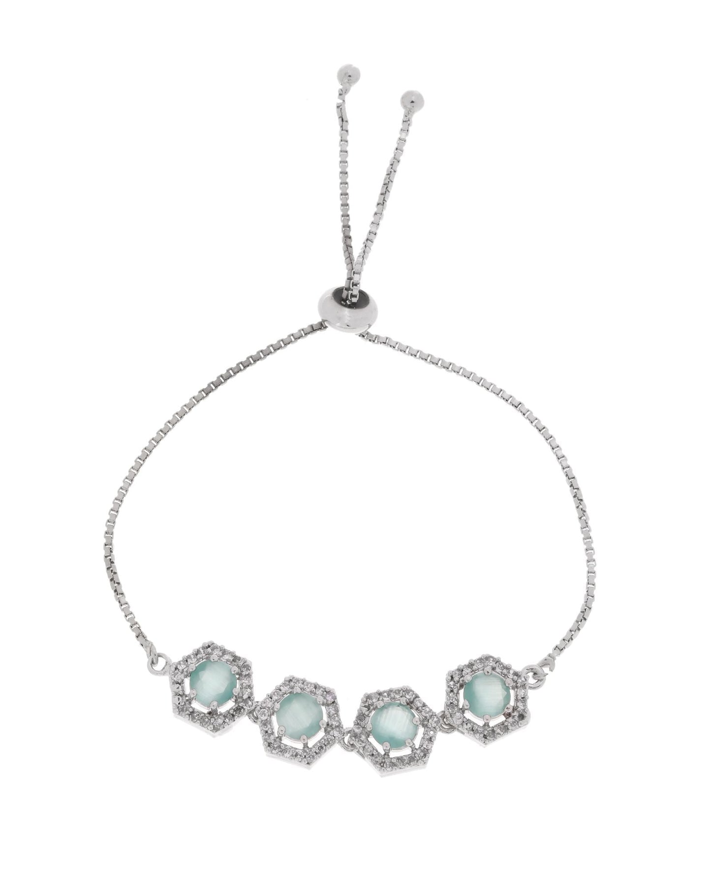 Jewels Nest Mint Green Stone Diamond-Style Adjustable Bracelet For Women