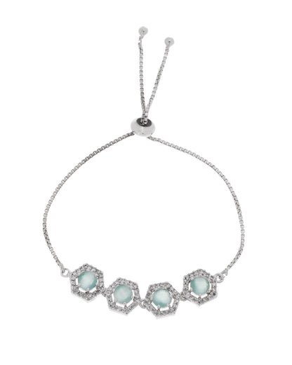 Jewels Nest Mint Green Stone Diamond-Style Adjustable Bracelet For Women