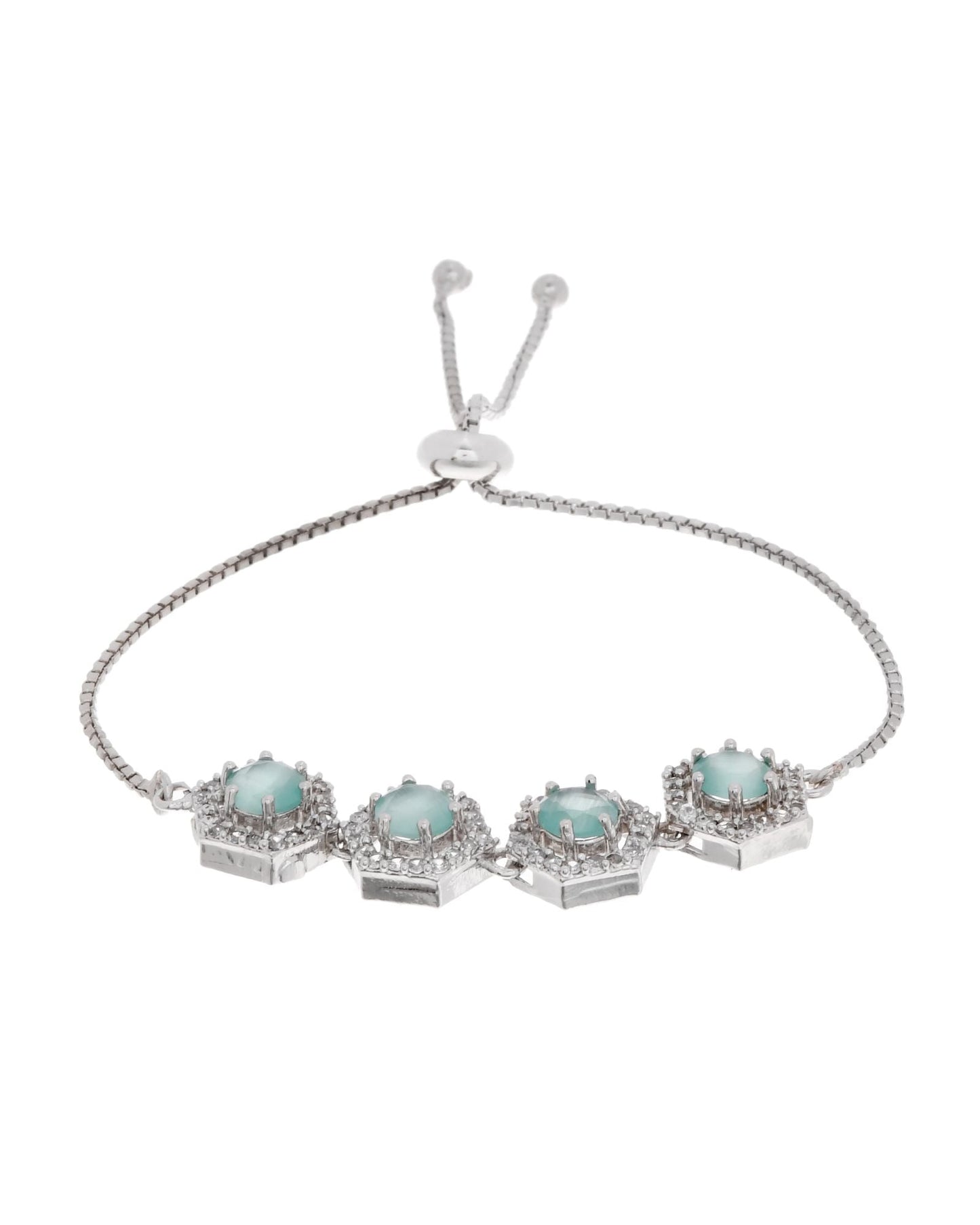 Jewels Nest Mint Green Stone Diamond-Style Adjustable Bracelet For Women