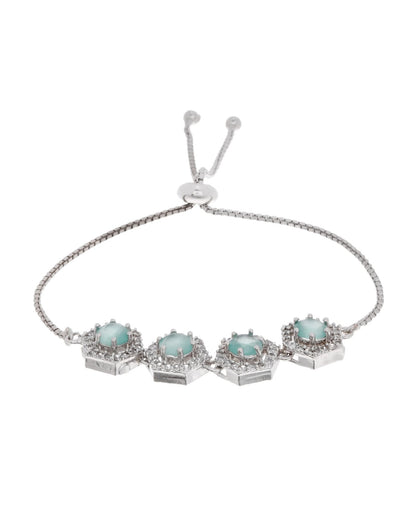Jewels Nest Mint Green Stone Diamond-Style Adjustable Bracelet For Women