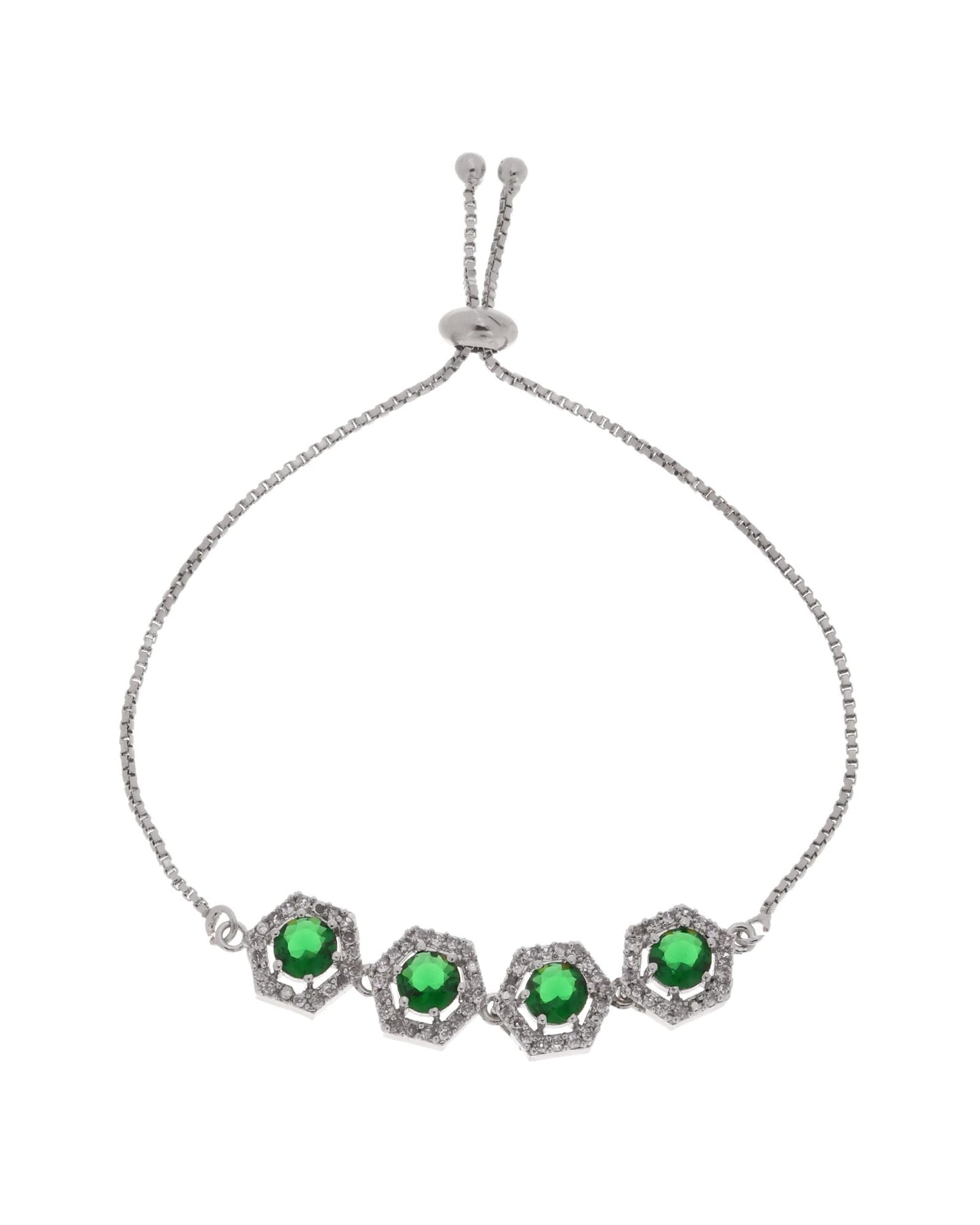 Jewels Nest Emerald Green Stone Diamond-Style Adjustable Bracelet