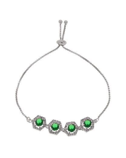 Jewels Nest Emerald Green Stone Diamond-Style Adjustable Bracelet
